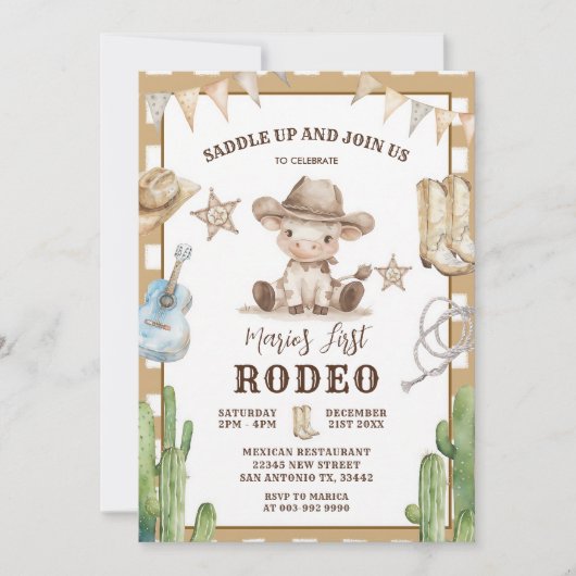 Invitation Mon Premier Rodéo Cowboy Gingham Far West (Devant)