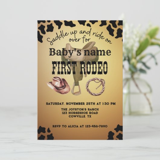 Invitation Mon premier Rodéo Saddup Vache Imprimer Brown (Debout devant)