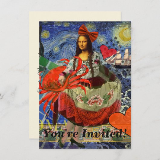 Invitation Mona Lisa Fun Zodiac Whimsical (Devant / Derrière)