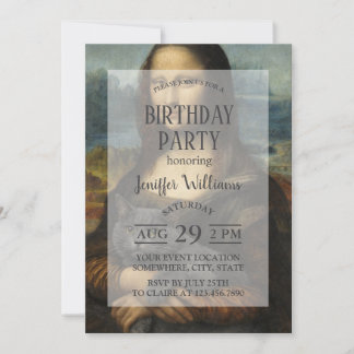 Invitation Mona Lisa Holding Elegant Gray Cat                
