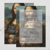 Invitation Mona Lisa Holding Elegant Gray Cat                 (Devant / Derrière)