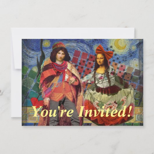 Invitation Mona Lisa Romantic Funny Art coloré (Devant)