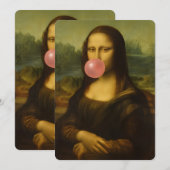 Invitation Mona Lisa soufflant de bulle rose (Devant / Derrière)