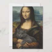 Invitation Mona Lisa tenant un élégant chat gris (Dos)