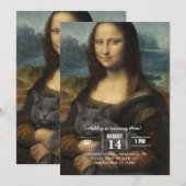 Invitation Mona Lisa tenant un élégant chat gris (Devant / Derrière)