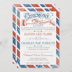 Invitation Monaco Bleu Rouge Moderne Typographie Vintage Invi