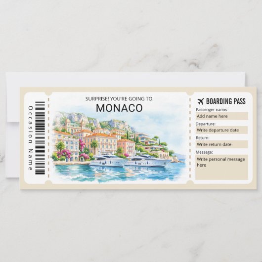 Invitation Monaco Trip Boarding Pass Ticket (Devant)