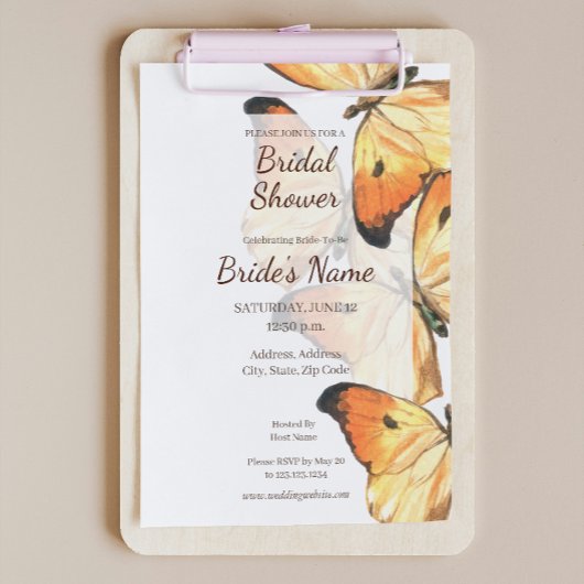 Invitation Monarque Papillon Orange Douche nuptiale Invitatio