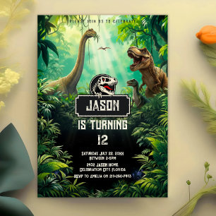 Invitation Monde des dinosaures cool Jurassique verdure Anniv