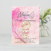 Invitation Monde rose avec plume magique, anniversaire pour l (Debout devant)