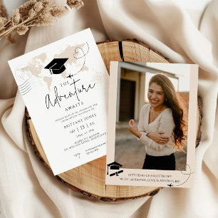 Invitation Mondial Map voyage aventure commence Graduation