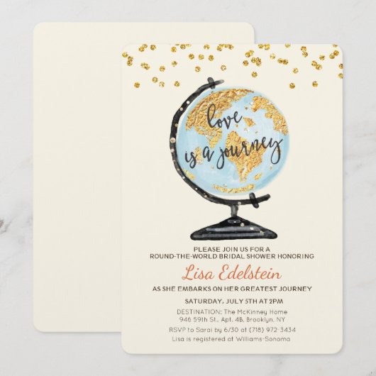 Invitation Mondiale Voyage Bridal Shower (Devant / Derrière)