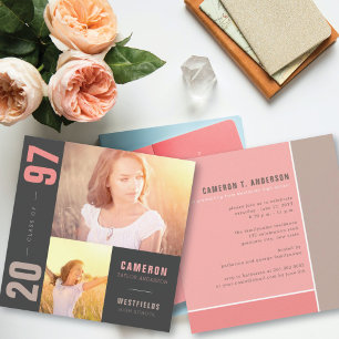 Invitation Mondrian Color Blocks 2 Photo Graduation Party