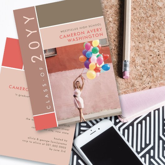 Invitation Mondrian Color Blocks Mood Photo Graduation Party