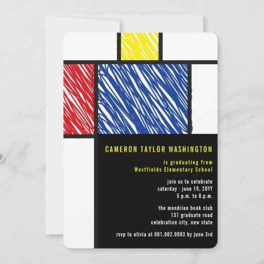 Invitation Mondrian Scribbles Moderne Photo Graduation Party (Dos)