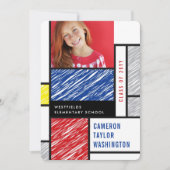 Invitation Mondrian Scribbles Moderne Photo Graduation Party (Devant)