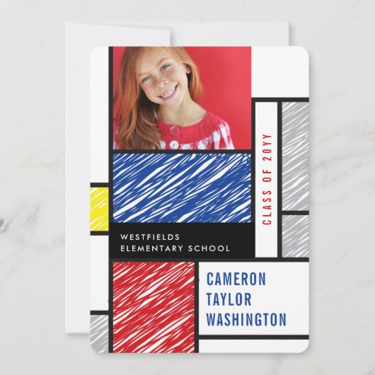 Invitation Mondrian Scribbles Moderne Photo Graduation Party (Devant)