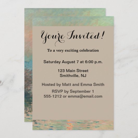 Invitation Monet Sunset Seine Beaux-Art Impressionnisme (Devant / Derrière)