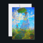 Invitation Monet Woman avec un parasol<br><div class="desc">Une invitation de portrait familial avec l’épouse de Claude Monet,  Camille,  tenant un parasol,  et son fils,  Jean,  se promenant dans un champ vert vif soufflé par le vent pendant une journée d’été. Un grand cadeau Monet pour les amateurs d'impressionnisme et d'art français.</div>