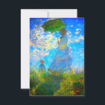 Invitation Monet Woman avec un parasol<br><div class="desc">Une invitation de portrait familial avec l’épouse de Claude Monet,  Camille,  tenant un parasol,  et son fils,  Jean,  se promenant dans un champ vert vif soufflé par le vent pendant une journée d’été. Un grand cadeau Monet pour les amateurs d'impressionnisme et d'art français.</div>