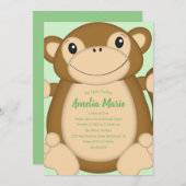 Invitation Monkey Anniversaire Vert (Devant / Derrière)