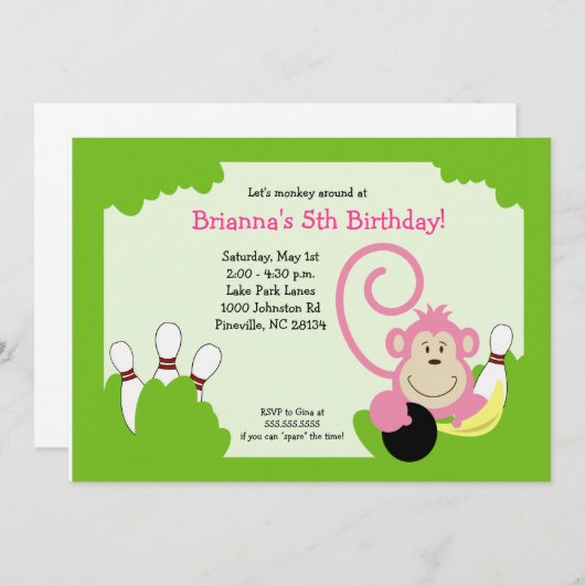 Invitation Monkey Bowl Bowl fête d'anniversaire 5x7 (Devant / Derrière)