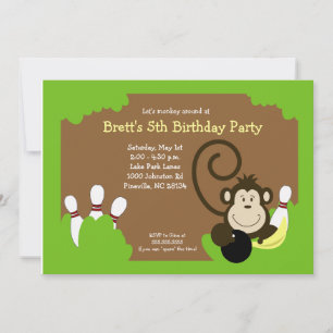 Invitation Monkey Bowl Bowl fête d'anniversaire 5x7
