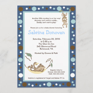 Invitation Monkey Business Dark Blue / Baby shower Brown