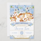 Invitation Monkey floral bleu du ęr d'anniversaire garçon (Devant)