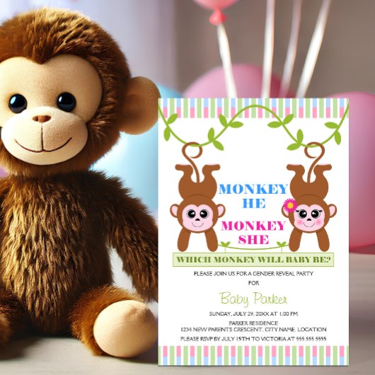 Invitation Monkey He Monkey She Gender Revevevela Party