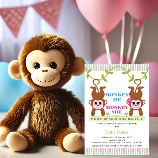Invitation Monkey He Monkey She Gender Revevevela Party