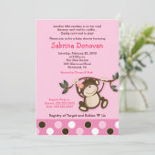 Invitation MONKEY PLAY 5x7 BABY SHOWER FILLE ROSE (Debout devant)