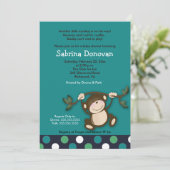 Invitation MONKEY PLAY 5x7 BLUE BOY BABY SHOWER (Debout devant)
