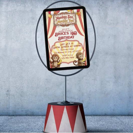 Invitation Monkey See Monkey Two, Circus 2nd Birthday