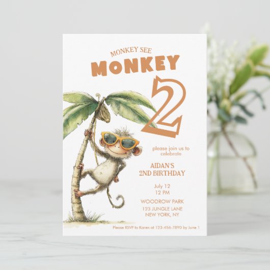 Invitation Monkey See Second Birthday (Debout devant)