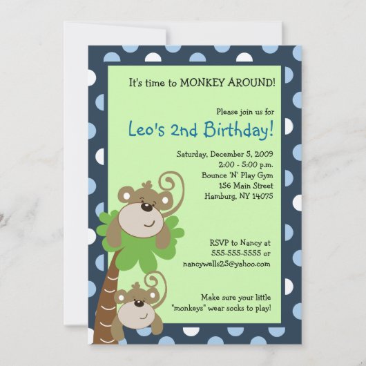 Invitation Monkey Time 5x7 Palm Tree Jungle Anniversaire Invi (Devant)