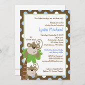 Invitation Monkey Time 5x7 TWINS Jungle Baby shower (Devant / Derrière)