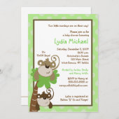 Invitation Monkey Time 5x7 TWINS Jungle Baby shower (Devant / Derrière)