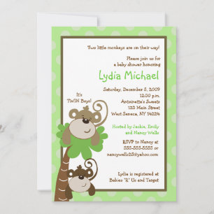 Invitation Monkey Time 5x7 TWINS Jungle Baby shower
