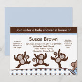 Invitation Monkeys Jumpin sur l'invitation du Baby shower de (Devant / Derrière)