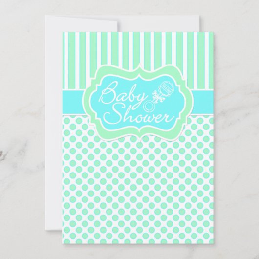 Invitation Monnaie, Bleu, Blancs, Points Baby shower Invitati (Devant)