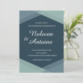 Invitation Monnaie Bleue Foncé Géométrique Élégant Mariage mo (Debout devant)