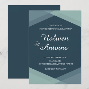 Invitation Monnaie Bleue Foncé Géométrique Élégant Mariage mo