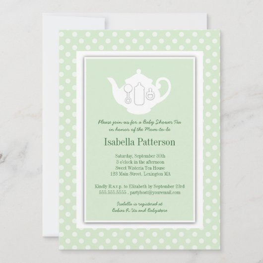 Invitation Monnaie Chic| Teapot Baby shower blanc Teapot Part (Devant)