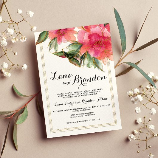 Invitation Monnaie corail rose blanc or parties scintillant f