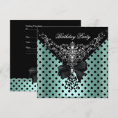 Invitation Monnaie de fête d'anniversaire Vert Black Spot Poi (Devant / Derrière)