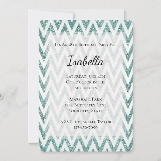 Invitation Monnaie d'émeraude verte Glitzy Zigzag (Dos)