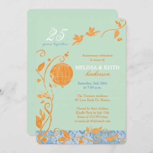 Invitation Monnaie des Inséparables 25e fête Mariage (Devant / Derrière)