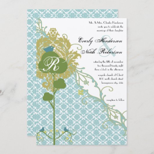 Invitation Monnaie des oiseaux rustiques romantiques Mariage (Devant / Derrière)