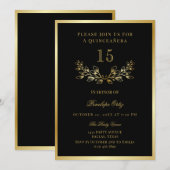 Invitation Monnaie d'or noire Faux Quinceañera (Devant / Derrière)